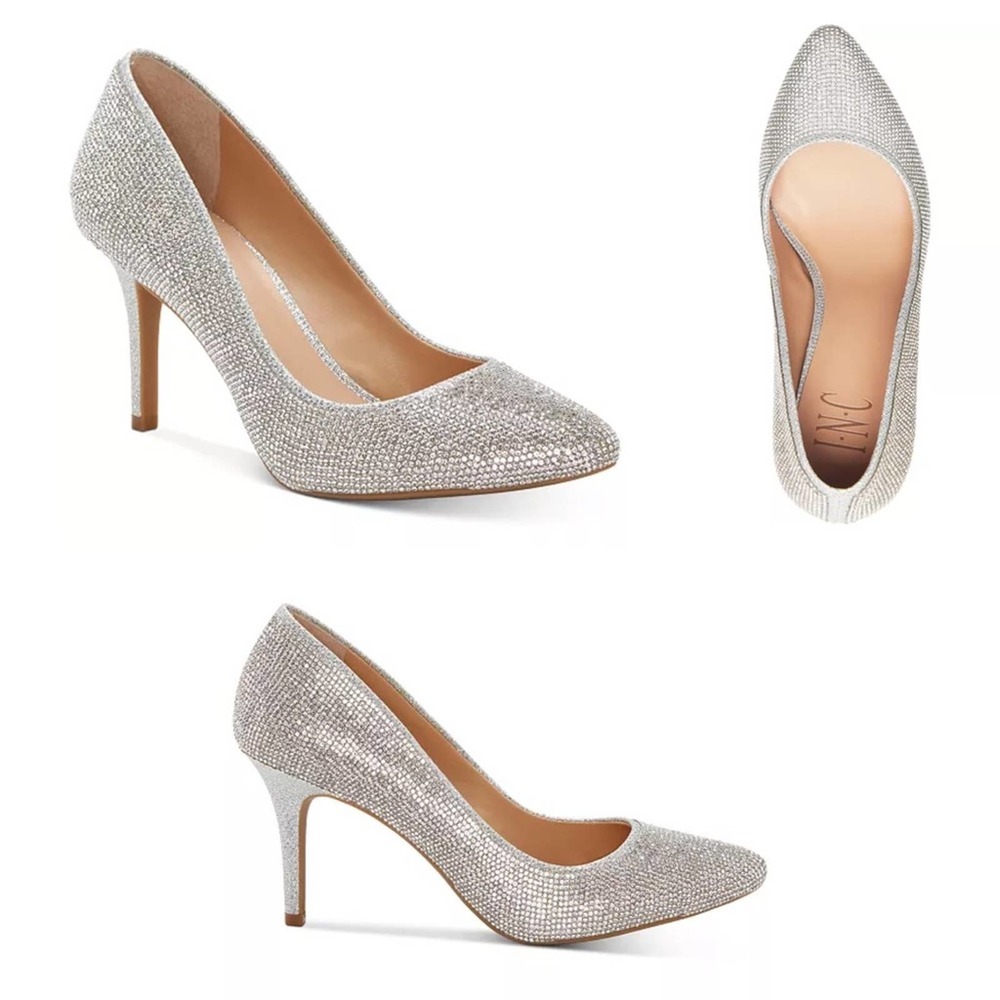 INC International Concepts Zitah Pumps Silver Crystal 7M